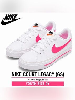 Nike Court Legacy GS White Hyper Pink Youth Size 4Y NWOB